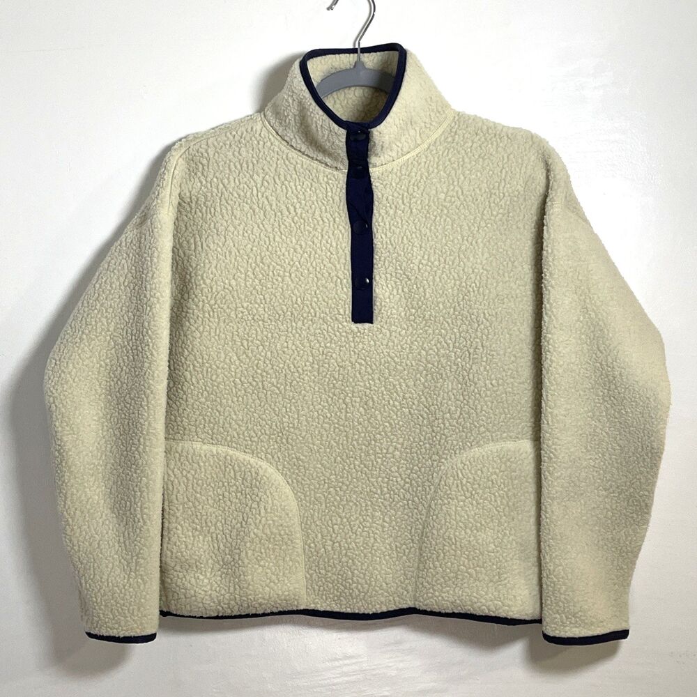 J.Crew Women's Vintage Fleece Polartec® Sherpa Fleece Pullover Beige Blue Sz XXS